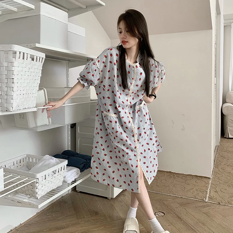 Summer Pajamas Set Short Sleeve Women's Pajamas Sleepwear Home wear Girls Flower Print Sleepwear korean Style One Piece Pajamas