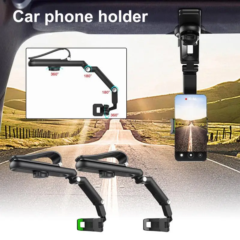 

Cell Phone Holder for Car Mount Clip for Car Cellphone 360 Rearview Phone Holder for Car Sun Visor Phone Mount Handsfree Stand
