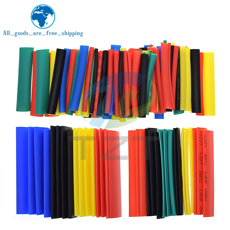 Heat Shrink Tubing TZT 164/328PCS 2:1 Wire Cable Wrap Assortment Electric Insulation Tube Kit 5 Color 8 Size