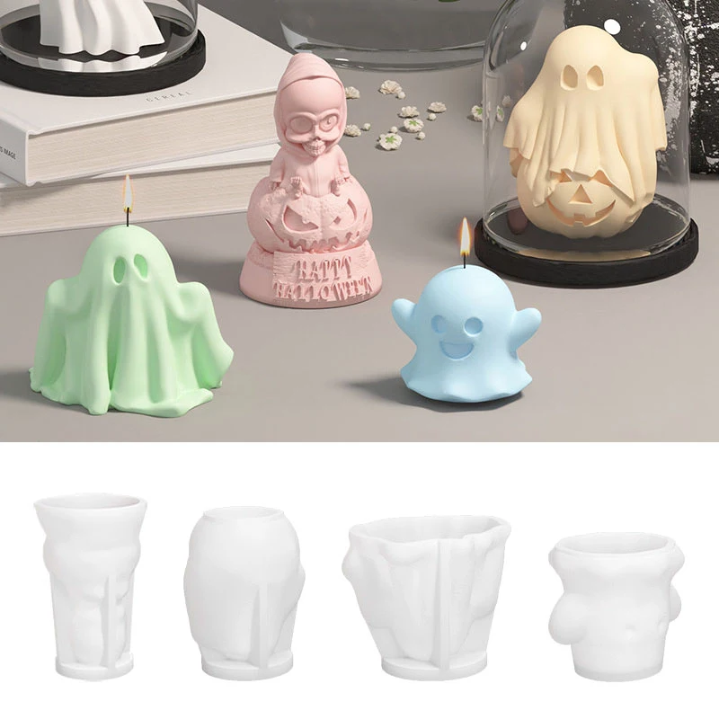3D Ghost Silicone Candle Mold Multi Style Halloween Spectre Aroma Soap Resin Ornament Making Mould Chocolate Baking Home Decor