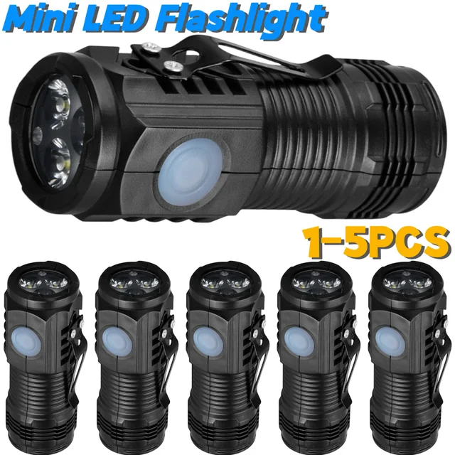 1-5PCS Pocket Flashlight USB C Rechargeable IPX4 Waterproof Hat Clip Light Super Bright Tactical Torch for EDC Camping Hiking