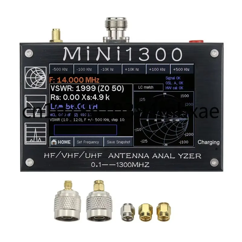

Mini1300 HF/VHF/UHF Antenna Analyzer 0.1-1300MHz with 4.3" TFT LCD Touch Screen Aluminum Alloy Shell