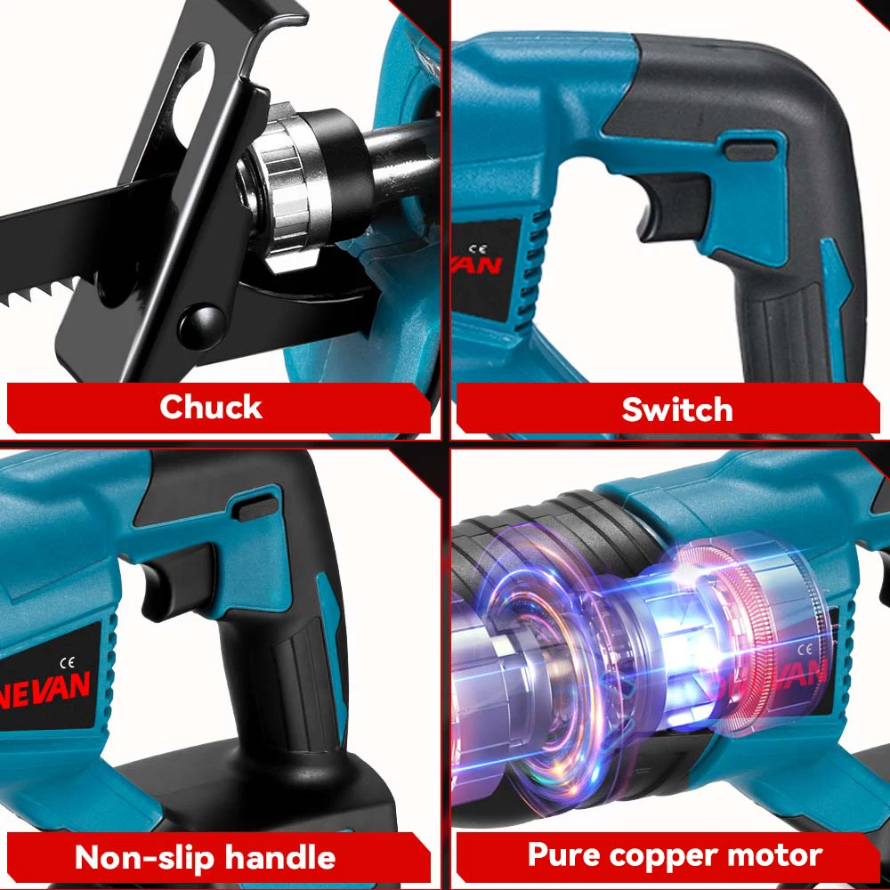 ONEVAN 20V Cordless Reciprocating Saw Kit - Brushless Motor, 0-2800 SPM, 2 X 3Ah Batteries, Charger & 4 Blades