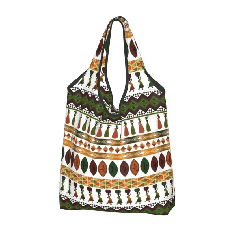 

Reusable Traditional African Ethnic Pattern Shopping Women Tote Bag Portable Grocery Shopper Bags