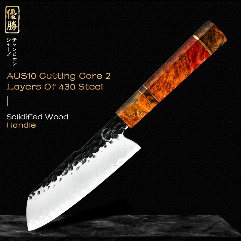 

Японский нож Santoku Grandsharp 5 дюймов, кованый кухонный нож из высокоуглеродистой стали, ножи для измельчения мяса, фруктов, овощей