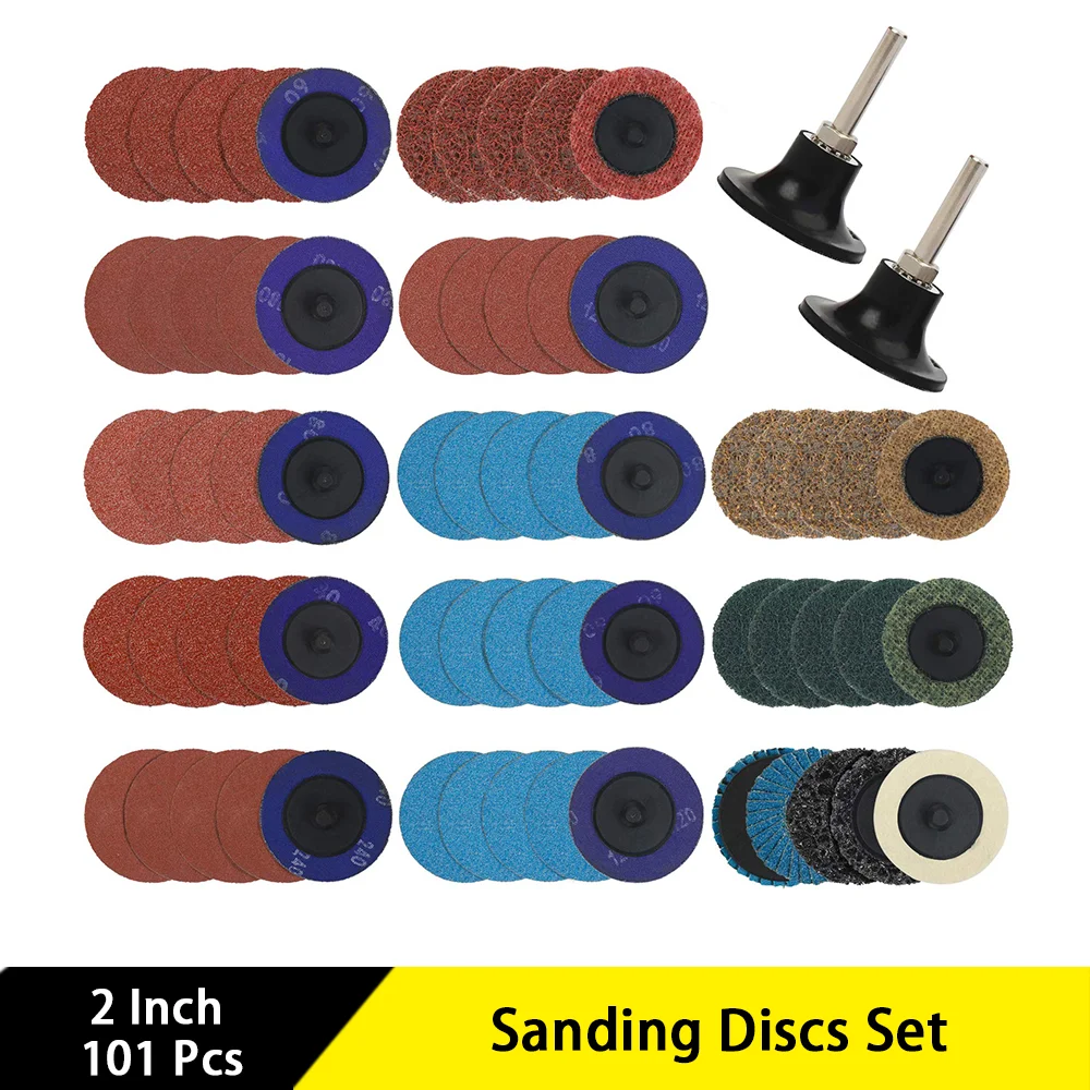 

2 Inch Sanding Discs Set 101 Pcs with 1/4 inch Holder for Die Grinder Surface Prep Strip Grind Polish Burr Finish Rust