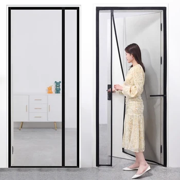 Écran de porte magnétique, taille personnalisée, moustiquaire, rideau, insectes volants, fermeture automatique, maille Invisible pour cuisine, salon intérieur 1