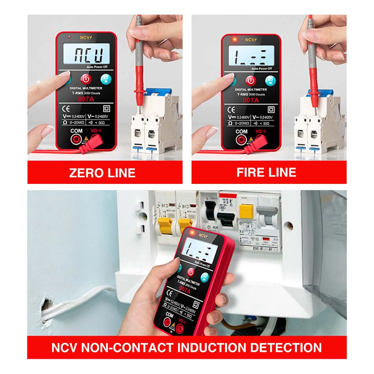 Multimètre Numérique Testeur Electrique Professionnel, Écran LCD  Rétroéclairé, Test de Tension DC/AC, Résistance, Diode, NCV, Hz, 2000 Compte  - DM02A