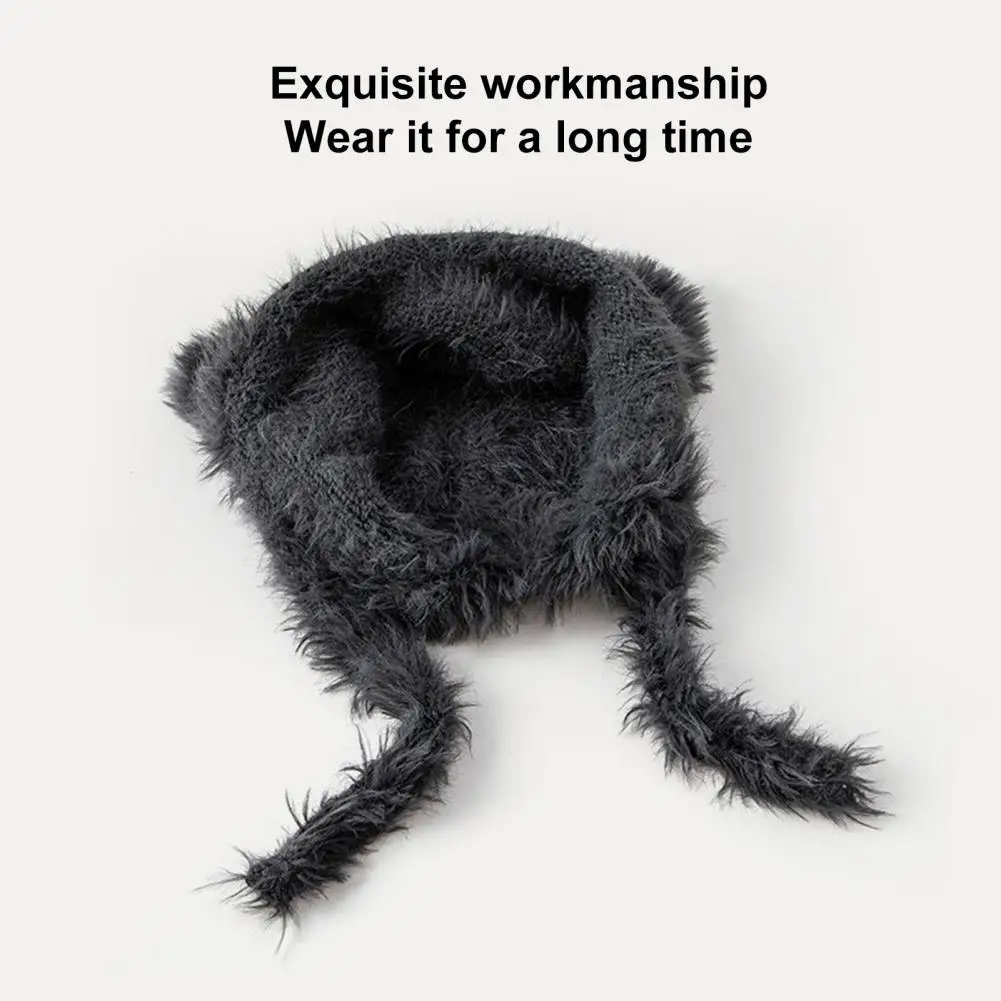 

Soft Winter Hat Cozy Winter Hat with Faux Fur Cartoon Ear Decor Anti-slip Elastic Stay Warm Stylish Windproof Comfort Lace Up