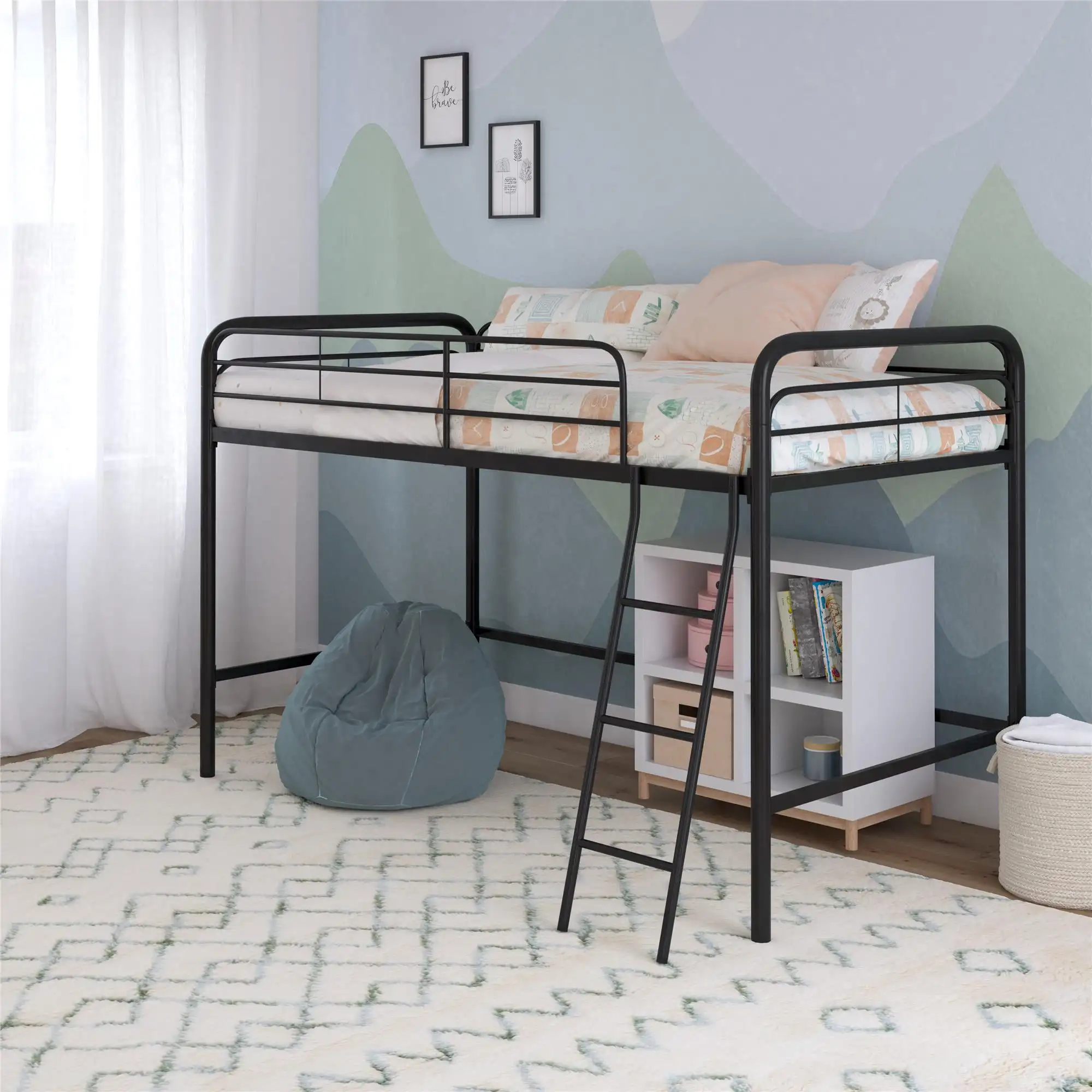 

Modern Vibe Junior Twin/Full Metal Loft Bed, Black/Pink/Silver