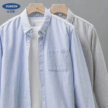DUKEEN New men's Casual Top camicia a righe Cardigan in cotone con Top allentato camicie a maniche lunghe primaverili e autunnali 1