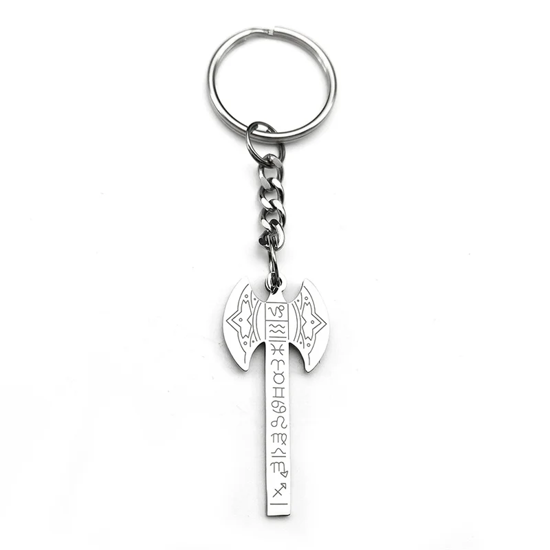 Mode Viking Nordic Rune Axt Schlüsselbund für Frauen Männer Edelstahl Silber Farbe Mythologie Schlüsselring Amulett Schmuck Geschenk – Detail 6