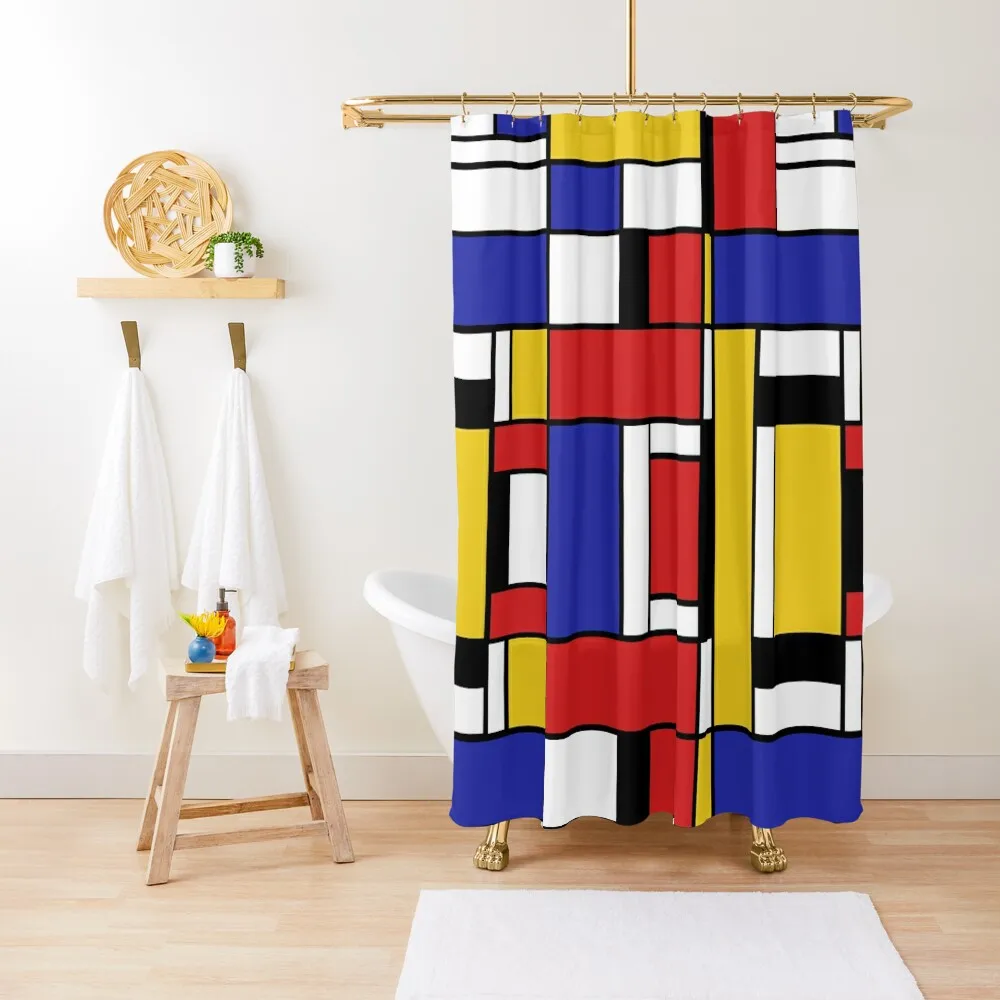 

Художественная занавеска для душа Mondrian, водонепроницаемая тканевая Водонепроницаемая Роскошная оконная занавеска для ванной комнаты