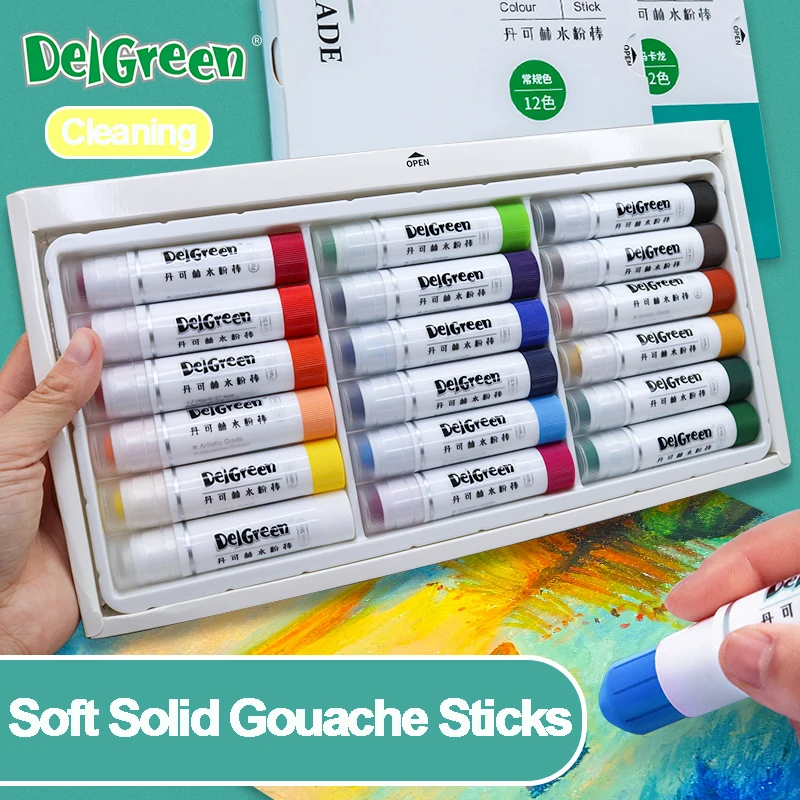Profession Solid Gouache Stick Basic/Macaron Pastels Crayons Painting Kids Drawing Art Supplies Non-Toxic Wax Crayon DELGREEN 6