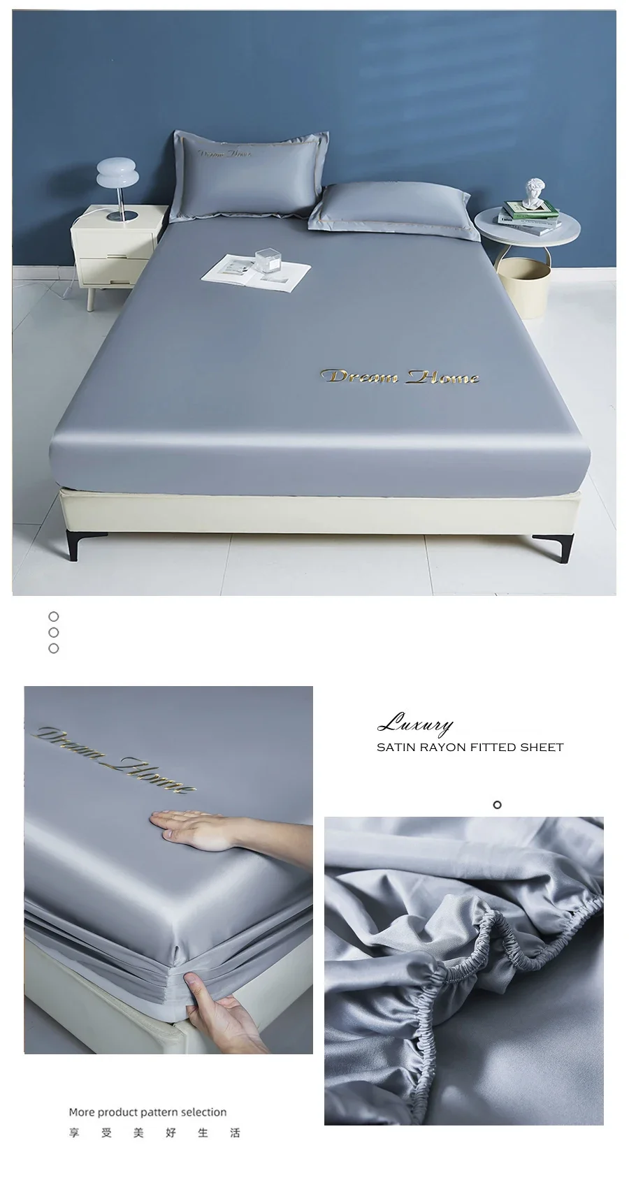 WASART Glatter Satin-Rayon-Spannbettlaken, Matratzenbezug, Sommer-Tagesdecken, solide, seidige Stickerei, Paar, luxuriöses Doppelbett, Bettlaken – Detail 23