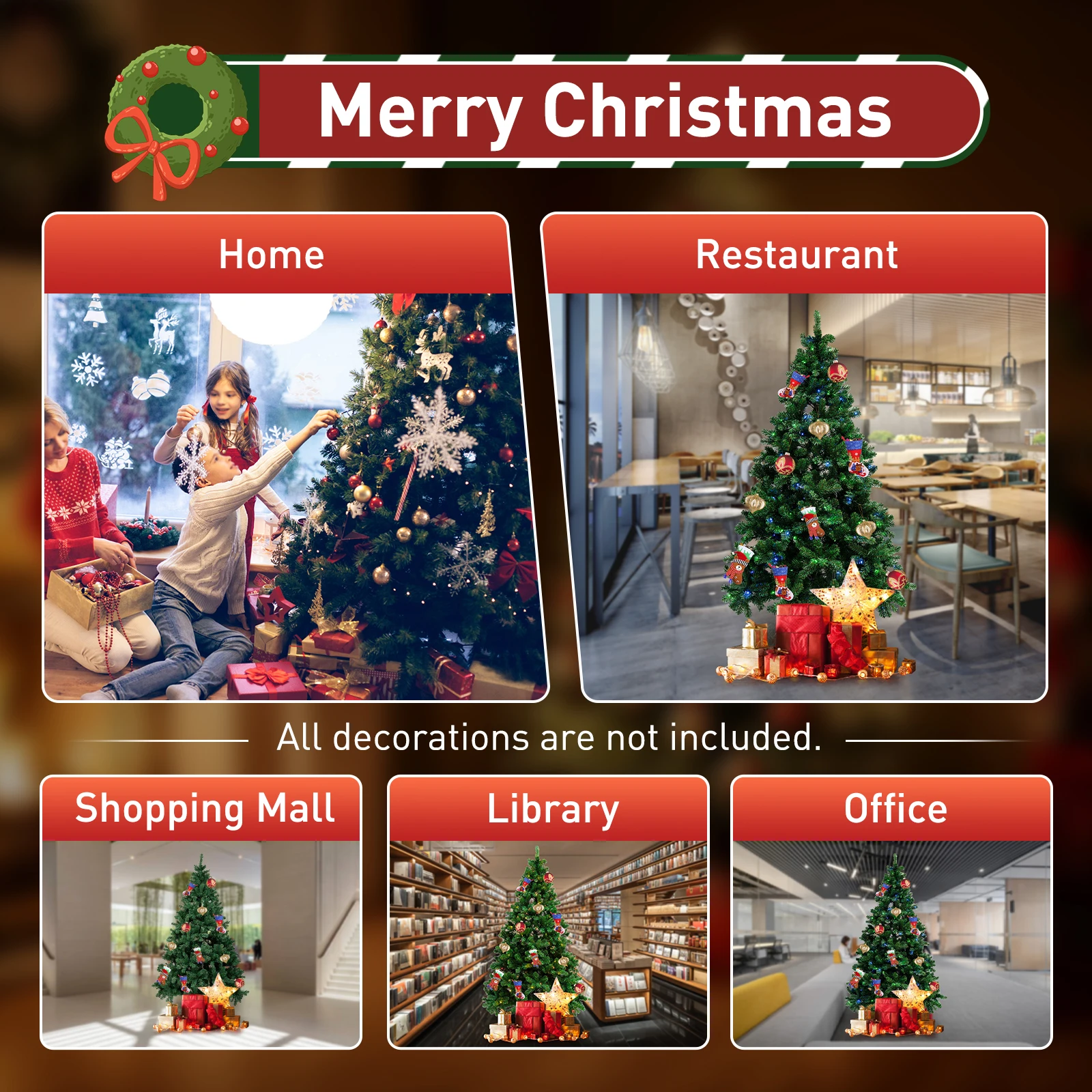 

7.5FT/2.3M Artificial Christmas Tree Premium Spruce Hinged Tree with 550 LED Lights and Solid Metal Stand