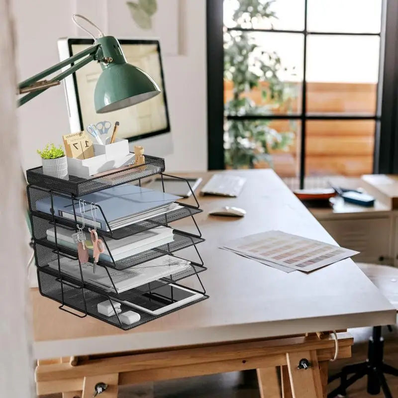 Stackable Letter Tray Desktop File Holder Document Tray Organizers Space-Saving Removable Metal Mesh File Trays For Newspapers