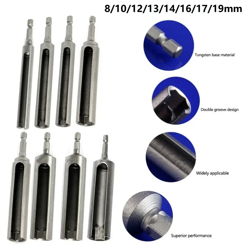 Hex Nut Driver Socket Slotted Quick Change Hex Shank Slotted Drill Bit Socket Wrench Tool 8-19mm Long Deep Open 120mm 120mm