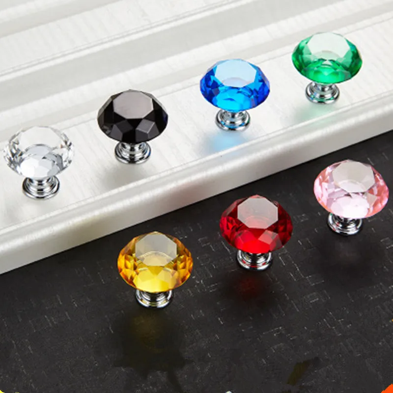 30/40/50mm Diamond Shape Crystal Glass Cabinet Knob Drawer Cupboard Pull Handle 