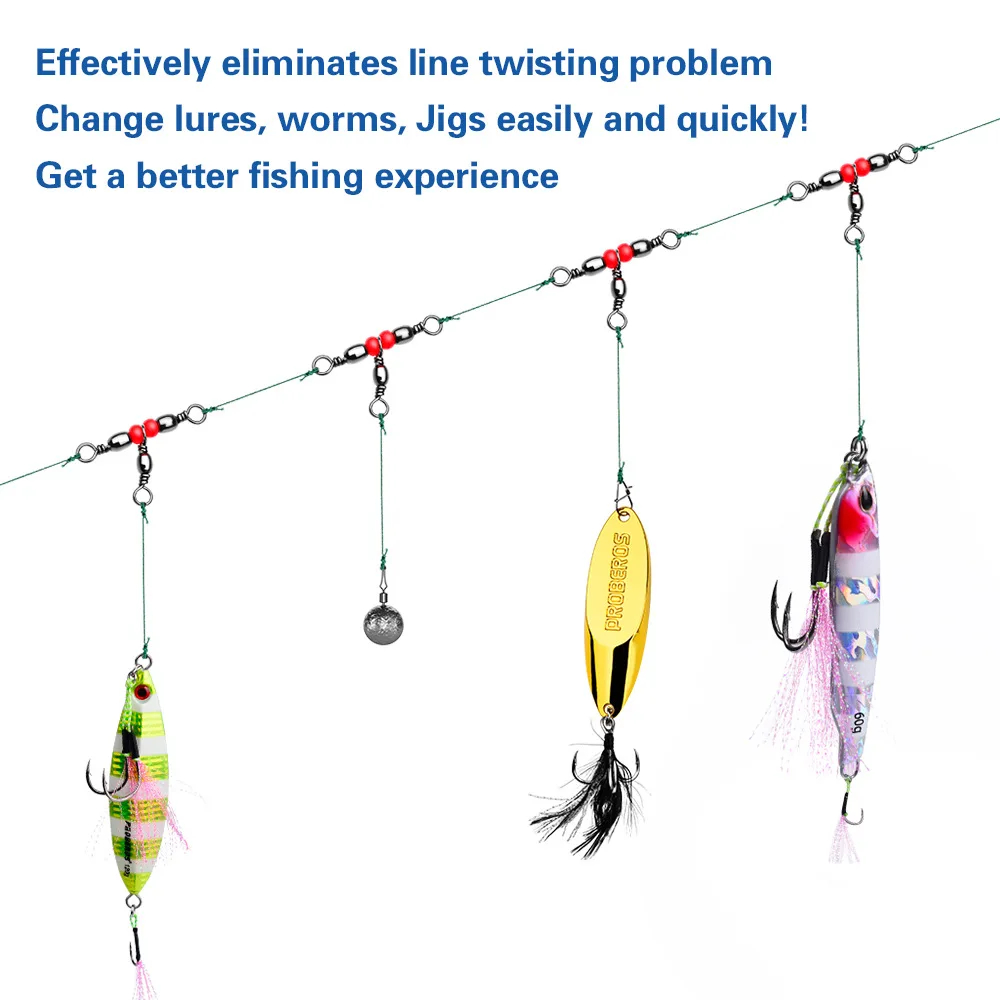 Fishing Connector 50pcs Fishing Connector Three Way Barrel Swivel Snap Ring 360Degree Beaded With Beads For Fishhook Lure Line Fishing Accessories