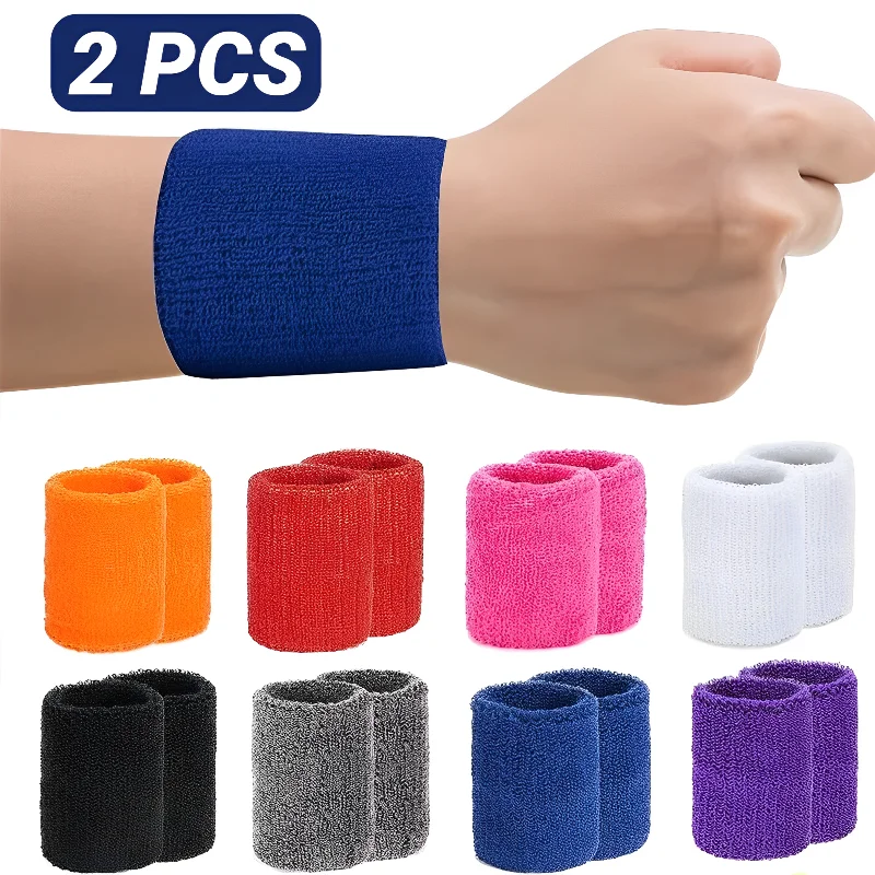 2 Pcs Absorbent Quick-Dry Sweat Wristbands 8x10cm for Men & Women Reusable Sports Towel Fabric Bands for Tennis Padel Gym