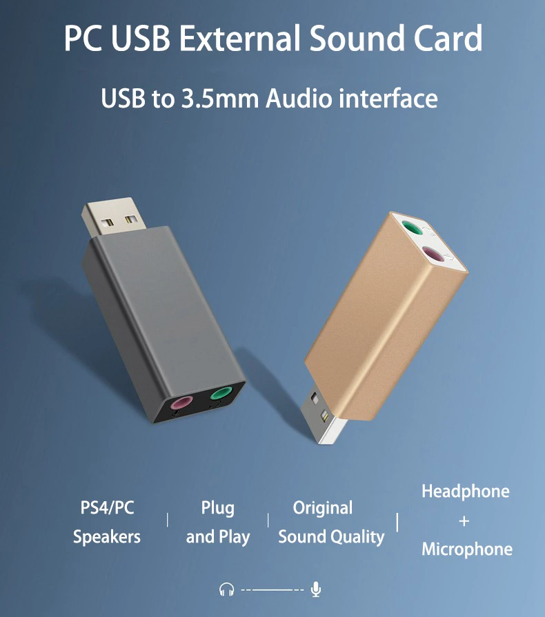 VEGGIEG Sound Card USB to Audio Adapter Headset Separation 3.5mm Audio