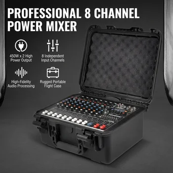 X-960D 8-channel Handheld Portable Audio Mixer, Supporting Dual 450W Passive Speaker Amplifier Output Console, 99 DSP Effects, 7-segment Equalizer, Fan Cooling Bluetooth DJ Mixing Console 7