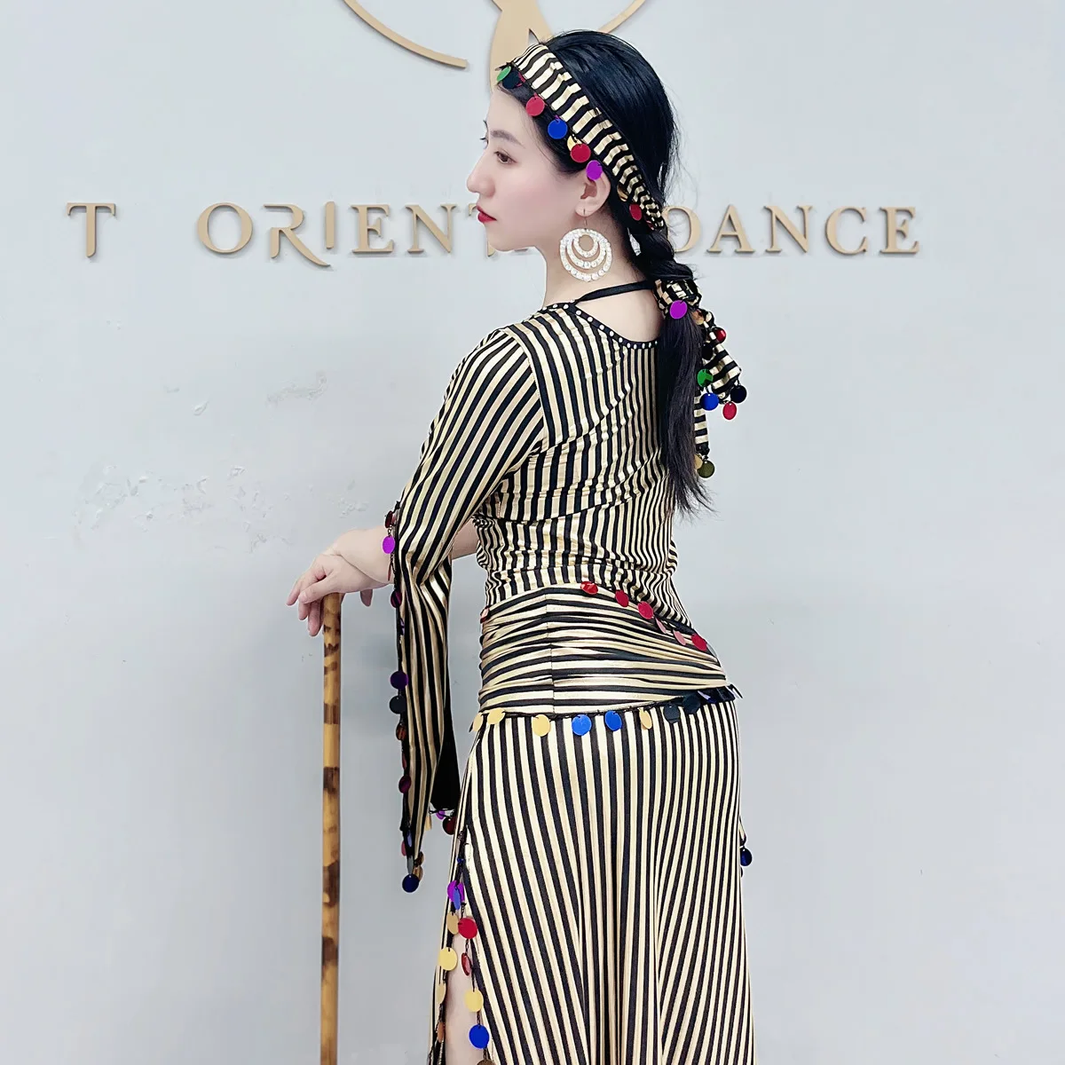 새로운 밸리 댄스 브론 징 스팽글 로브 Baladi Folk Saidi 지팡이 댄스 3pcs 의상 오리엔탈 댄스 댄스 의류