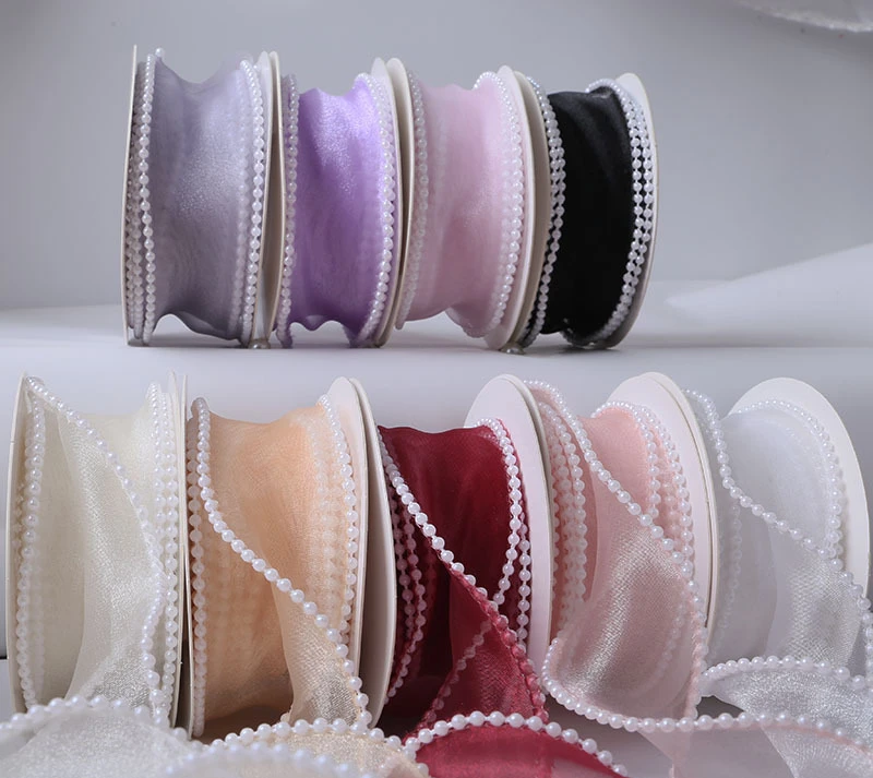 

4.5m/Roll 4CM Width Pearl Fish Tail Yarn Ribbon Flower Packaging Material Ribbons for Crafts Organza Webbing Sewing Accesories