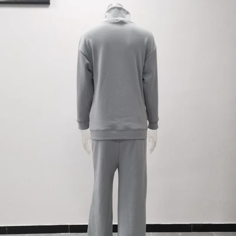 2023 Autumn and Winter Women's Pullover Turtleneck Lace Up Patchwork Solid Color Fashion Casual Elegant Long Sleeve Pants Suit