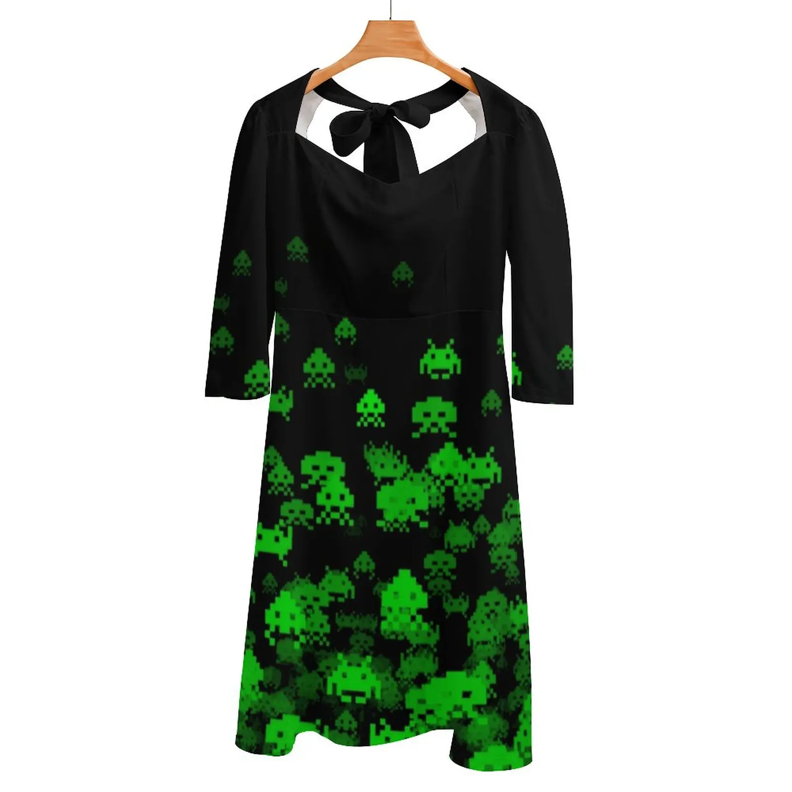 Invased Ii Back Allacciatura Backless Dress Square Neck Dress Sweetheart Knot Abito Svasato Space Invader Invass Game Gaming Retro