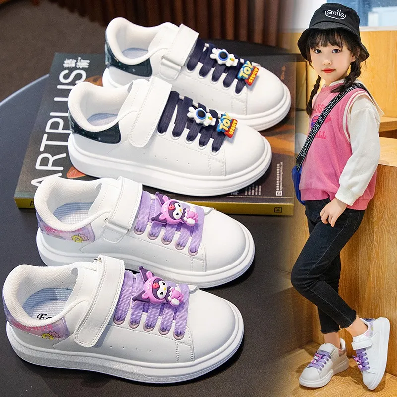 

Leather Cartoon Baby Girls Casual Sport Shoes Breathable Children Sneakers 2023 Spring New Fashion Kids White Running Shoes