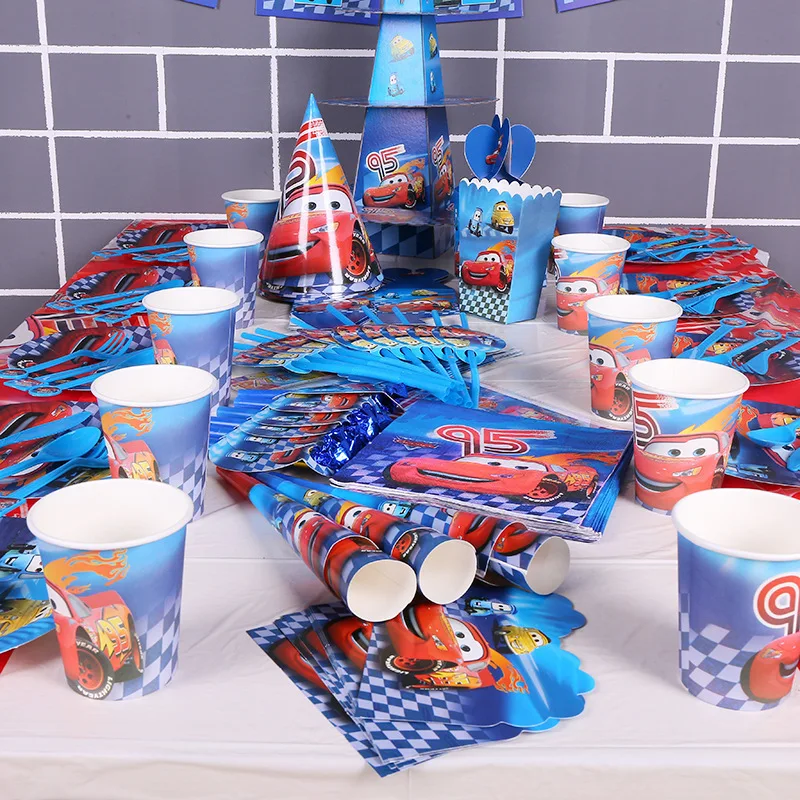 Disney McQueen Cake Decoration Lightning Cars Cake Topper  Cake Flag Happy Birthday Party for Kids Boy Baby Shower Supplies