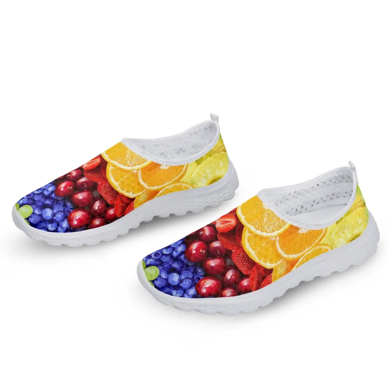 Summer Tropical Fruit 3D Printing Women Flat Shoe Breathable Slip-on AF Mesh Sneakers Lightweight Lazy Loafers