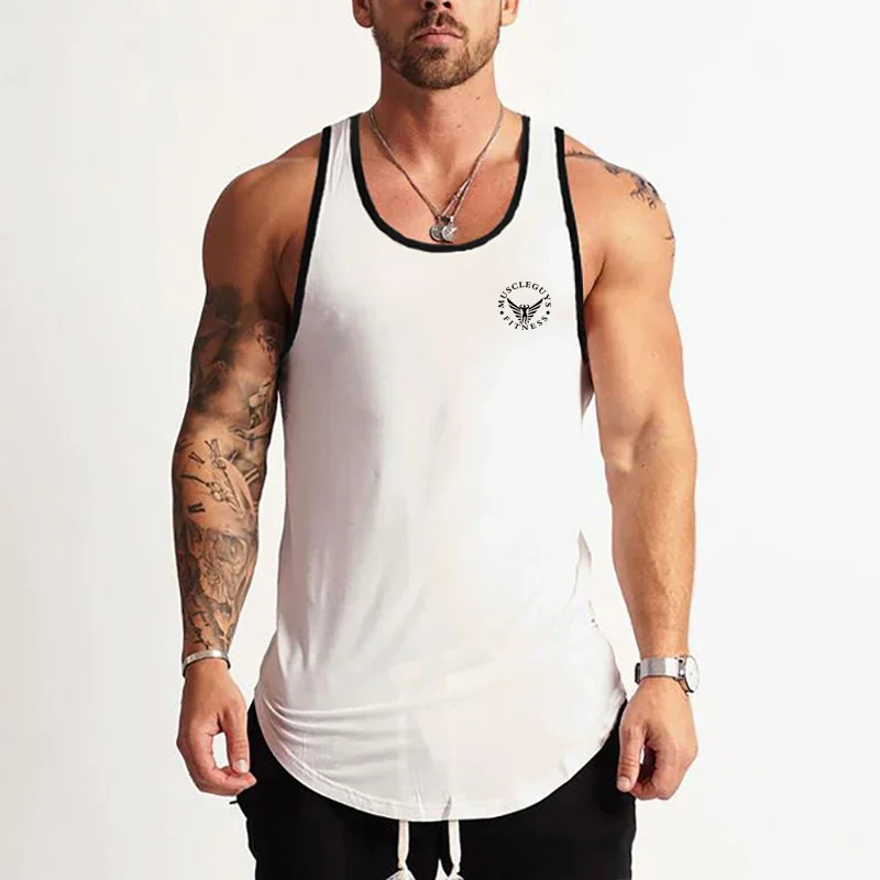 Gym Bodybuilding Sports T-shirt Workout Muscle Vest Fitness Cotton Breathable Sleeveless T-shirt Men Training Tank Tops 3