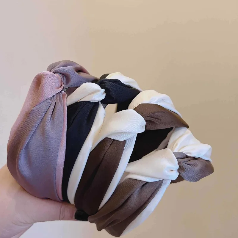 Purple Charm, Color Blocking, Twisted Wide Headband, Age Reducing, Comfortable Temperament, Hundred Tie Headband, Girls' Hair