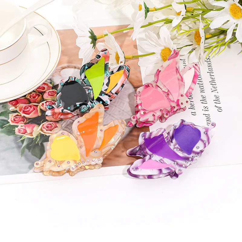 Acetic Acid Super Immortal Pearl Water rhinestone Butterfly Hair Clip Temperament Shark Clip New Summer HairClip super flash bridal tiara korean style light luxury rhinestone crown headband wedding hair ornament earring set wedding dress