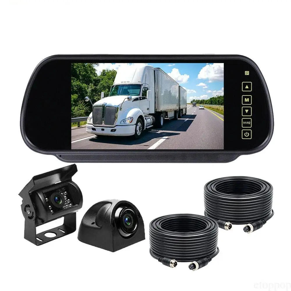 

Bileeko 7" Mirror Monitor Front+Rear View Backup Camera Night Vision System for RV Truck