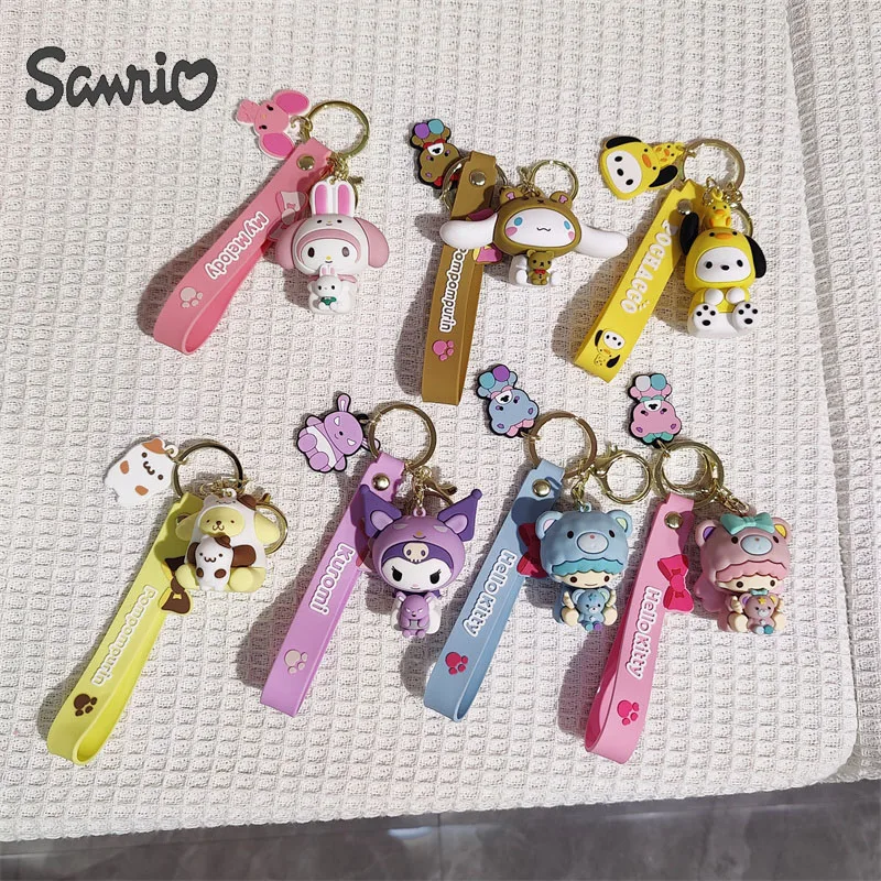 Key Chain Kawaii Sanrio Hello Kitty My Melody Kuromi Cinnamoroll Pompom Purin Pendant Keyring Cute Littletwinstars Toys