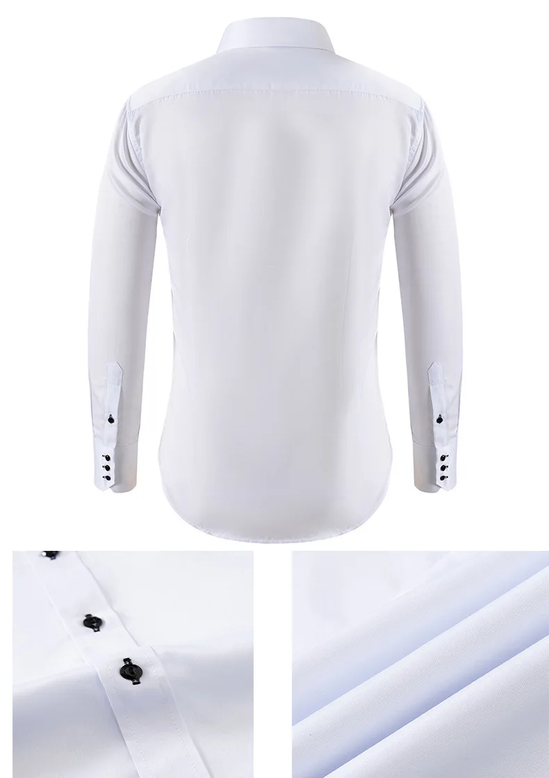 Solid color shirt men's crystal button long sleeved pointed collar light luxury men's business casual men's wear