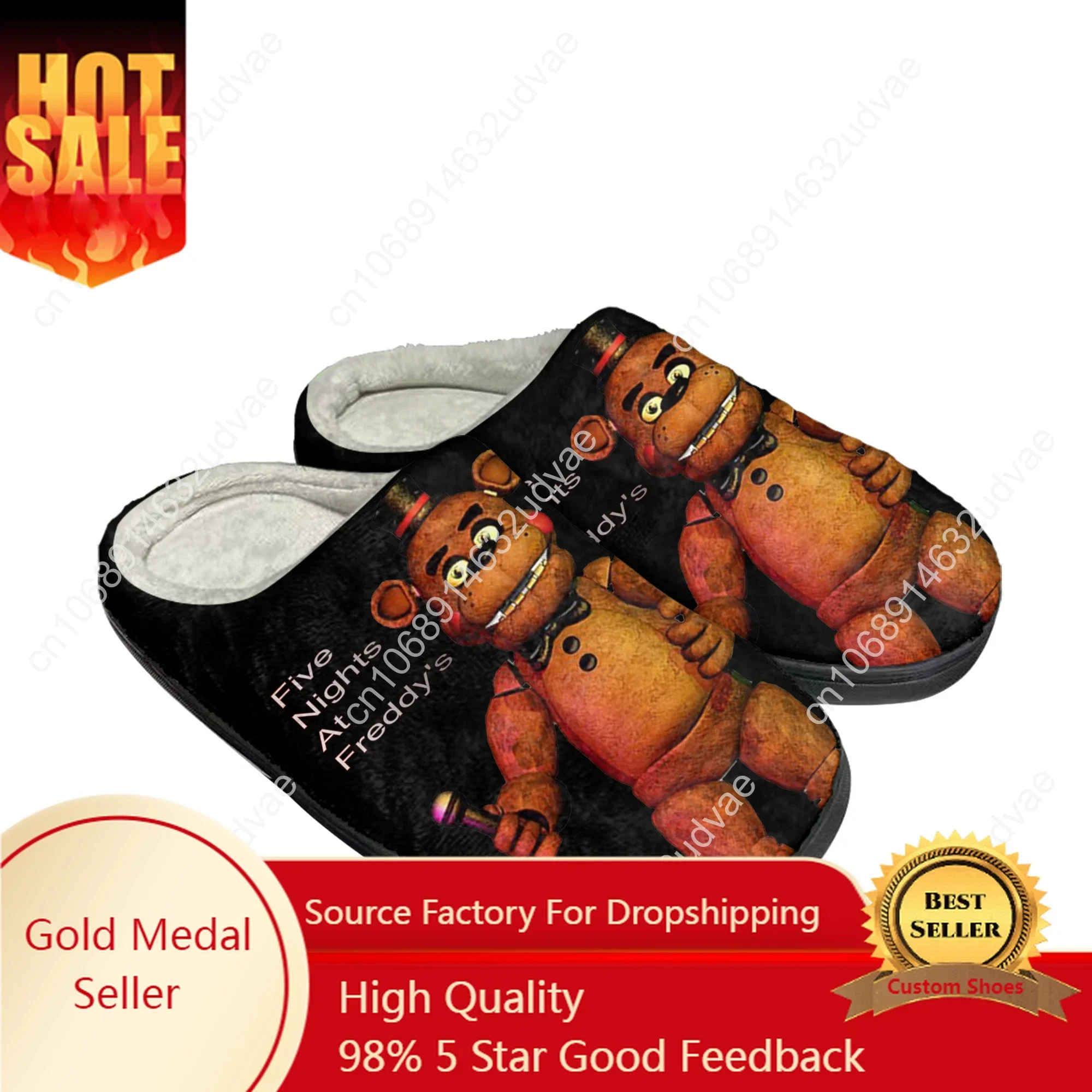 

Fnaf Freddy Anime At Game Nights Cartoon Five Home Cotton Custom Slippers Mens Womens Sandals Plush Keep Warm Thermal Slipper