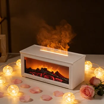 1PC Simulated Flame Fireplace Aroma Diffuser with Colorful Night Lights, 3-level Timer, USB Powered Air Humidifier 1