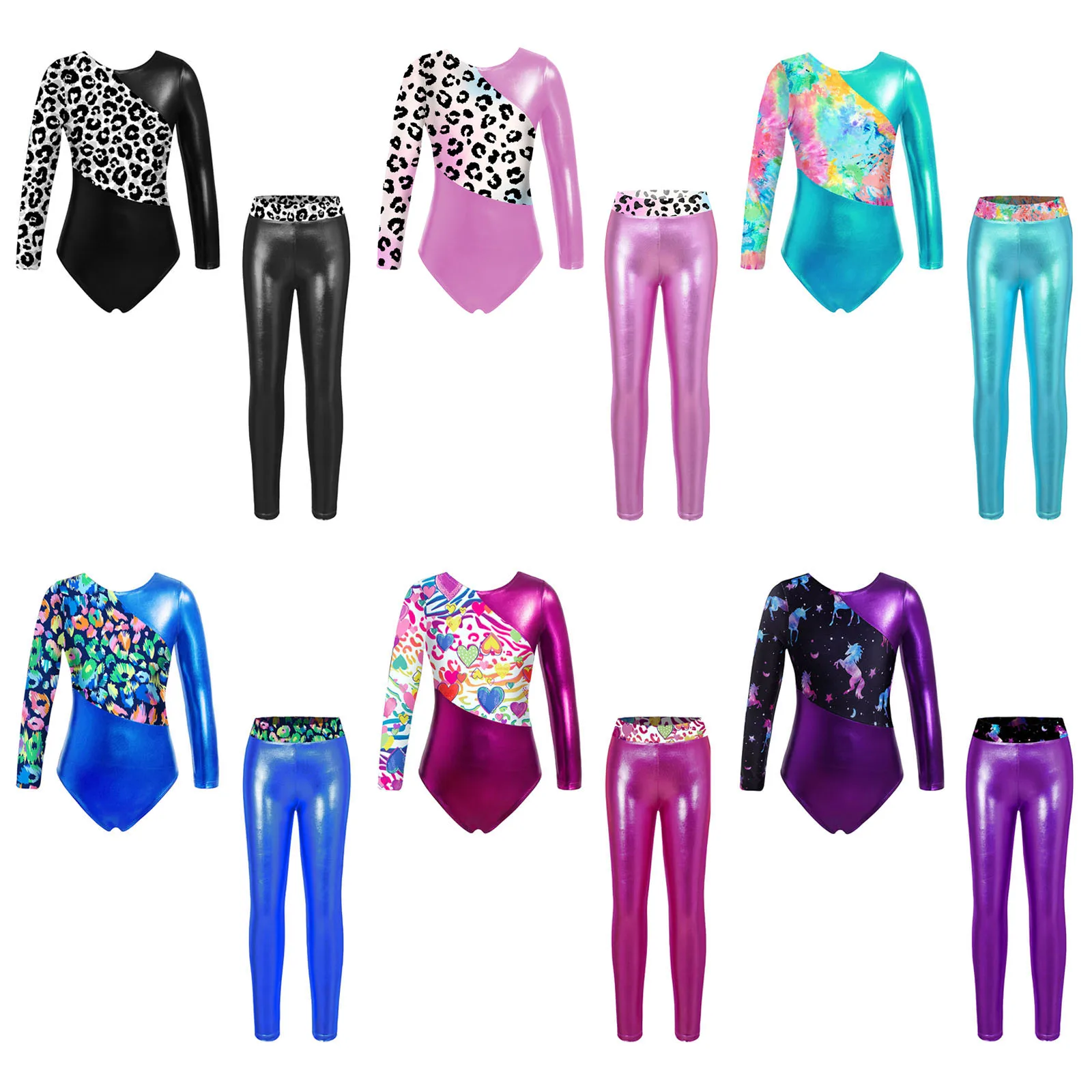 Description Picture 2 of itemKids Girls Long Sleeve Gymnastics Leotards with Leggings Dancewear Gymnastics Jumpsuit for Girl Children Ballet Dance Outfits