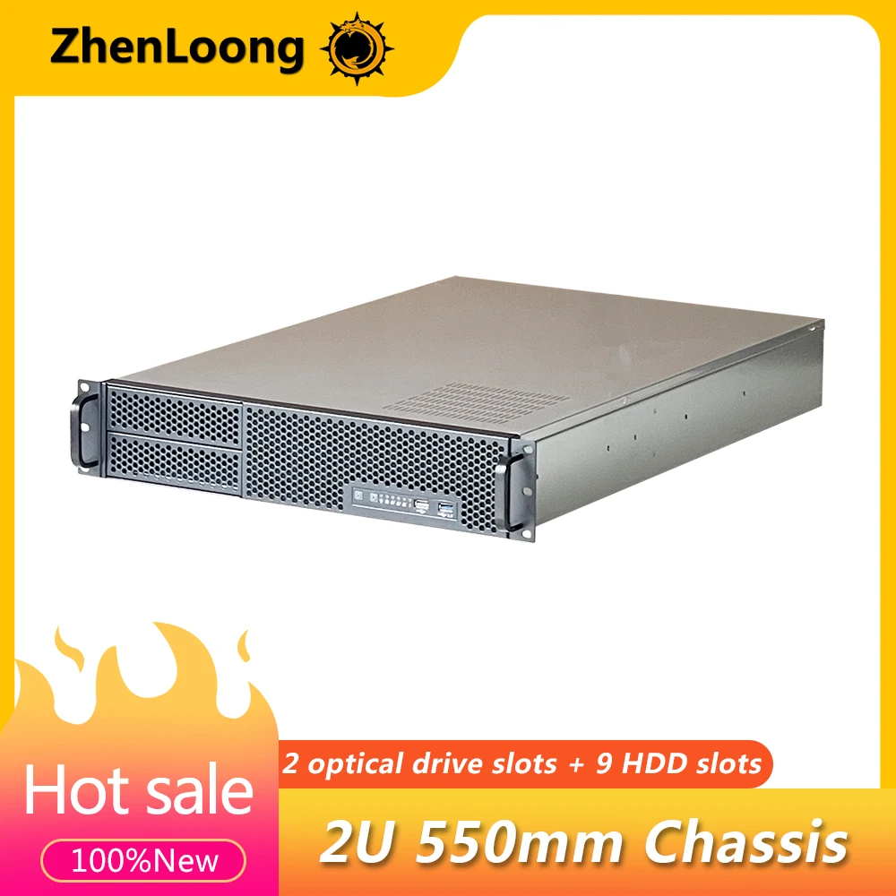 Zhenloong-chassis de Montagem em Rack para Atx Compatível com Servidor Slots de Expansão Pci de Meia Altura 525 Pol. Unidade Óptica 2u 550 mm
