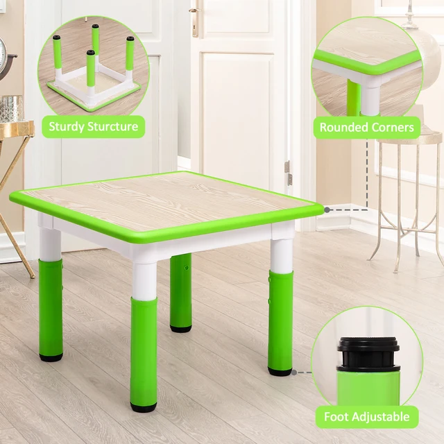 Kids Table and 4 Chairs Set, Height Adjustable Children Table and Chair Set ,Graffiti Top & Non-Slip Legs for Classroom & Home