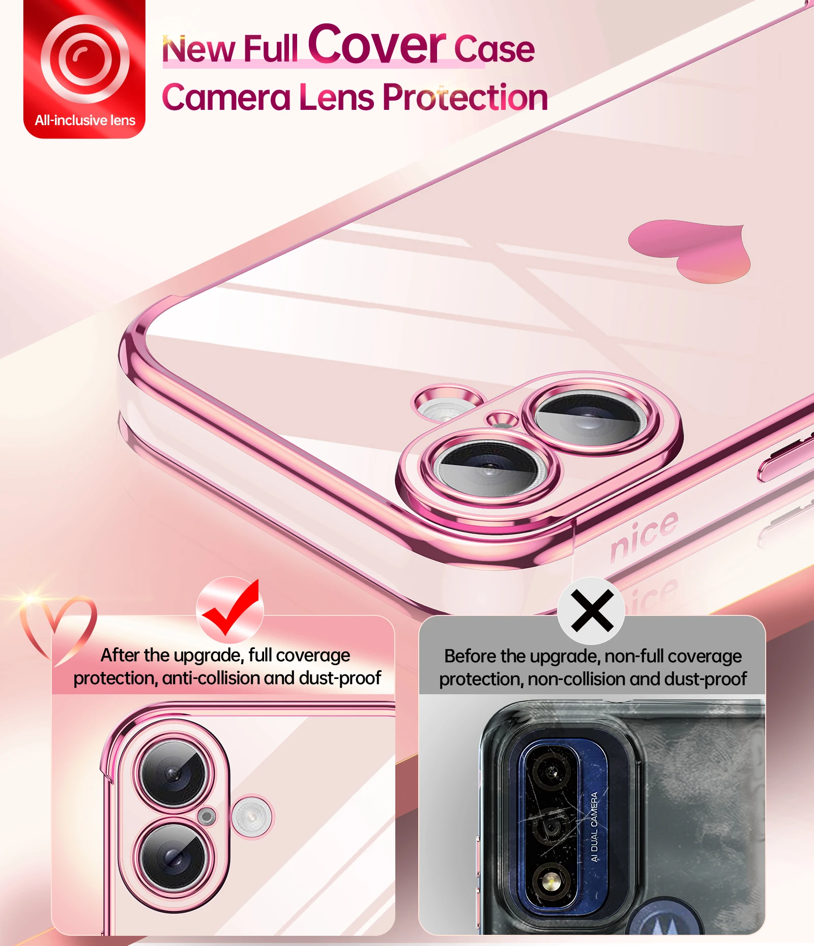 Phone Case for iPhone 16/16 Plus/16 Pro/16 Pro Max &ndash; Shockproof Soft TPU Heart Pattern with 2 Tempered Glass Screen Protectors,