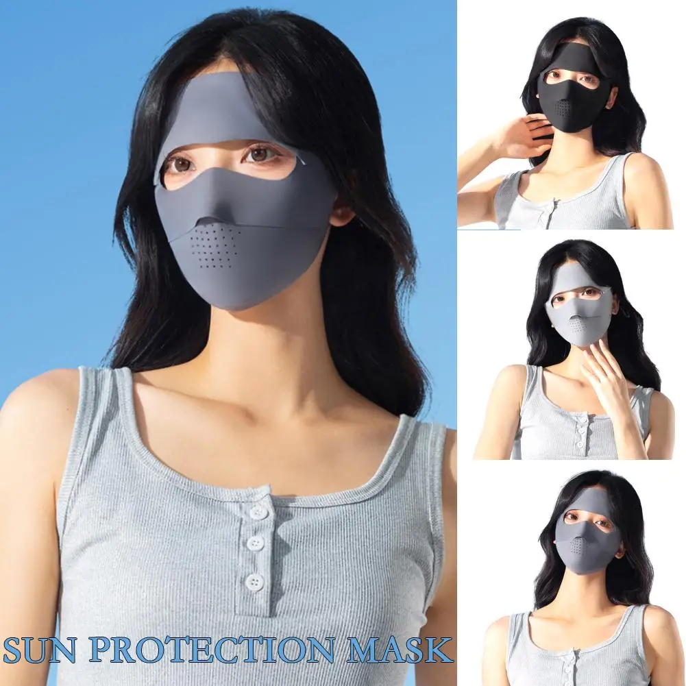 Mascarilla de protección solar de seda de hielo para mujer, protección Anti-UV, cubierta facial para ciclismo, transpirable, para deportes al aire libre, reutilizable