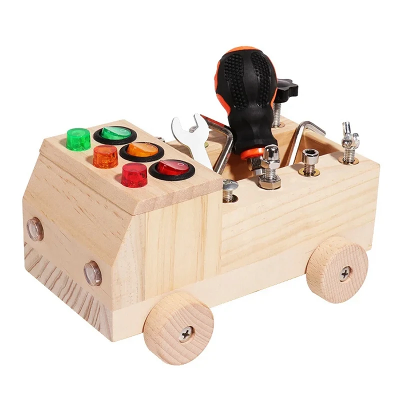 

Wooden LED Switch Busy Board Disassembly And Assembly Screws And Nuts Tool Set Kit Car Montessori Early Education Puzzle Toy Set