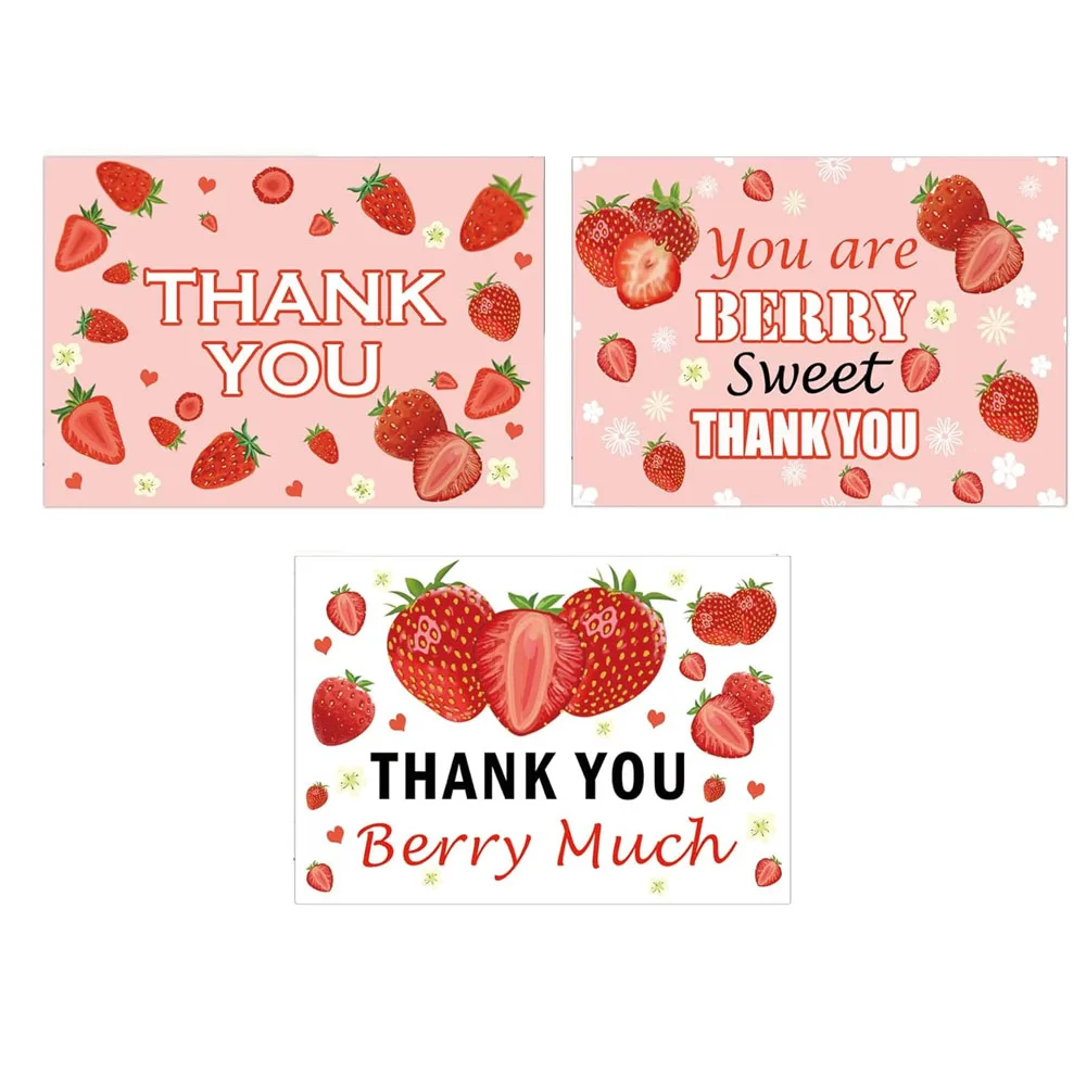 30 Pack Strawberry Thank You Cards Pink Fruit Berry Greeting Cards with Envelope Strawberry Stickers for Party Favors 4x6inch