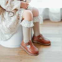 Baby Girls Knee High Socks Long Kids Soft Cotton Lace Stuff Princess Children Sock Ruffle Leg Warmers Cute Girl Socks For 0-8 Y 4